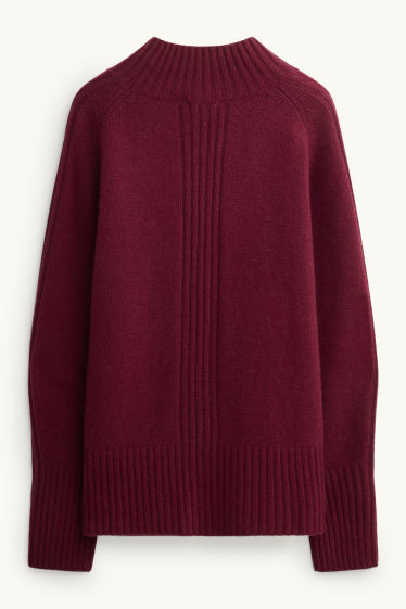 Femmes - Pull à col montant, contenant du cachemire - laine mélangée - bordeaux