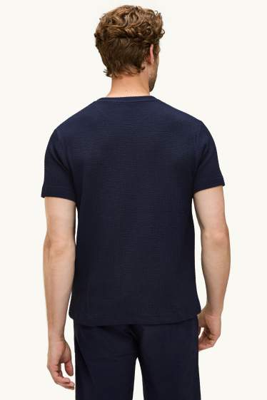 Hommes - T-shirt - regular fit - finition texturée - bleu foncé