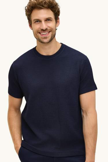 Hommes - T-shirt - regular fit - finition texturée - bleu foncé