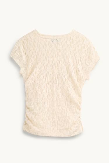 Donna - T-shirt - slim fit - tulle - beige