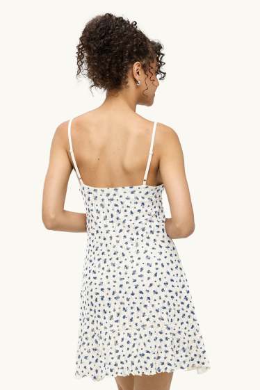 Damen - Spitzenkleid - geblümt - weiss / blau