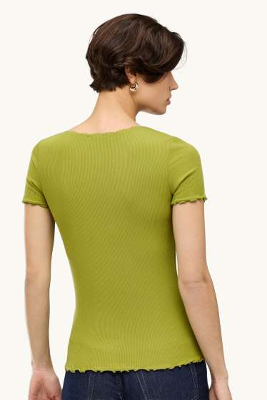 Damen - T-Shirt - Relaxed Fit - gerippt - grün