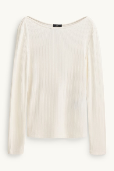 Damen - Langarmshirt - Regular Fit - gerippt - cremefarben