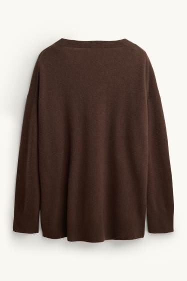 Femmes - Pull en cachemire avec encolure en V - marron foncé
