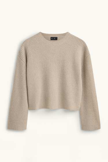 Dames - Trui van kasjmier - geribd - beige