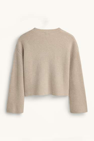 Dames - Trui van kasjmier - geribd - beige