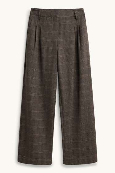 Dames - Pantalon - high waist - wide leg - geruit - bruin