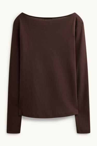 Femei - Tricou cu mânecă lungă - slim fit - maro închis