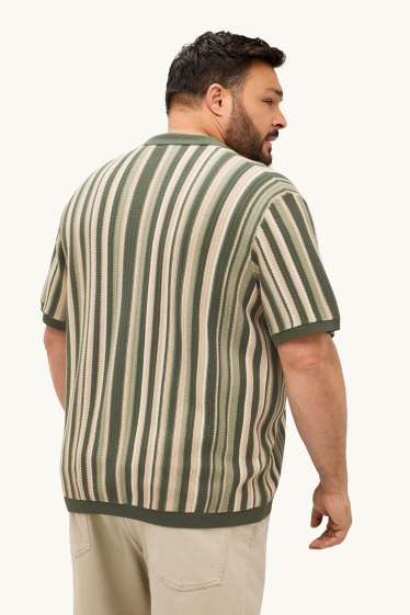 Uomo - Camicia in maglia - regular fit - revers - a righe - kaki