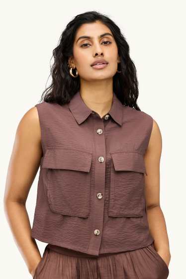 Donna - Gilet - tessuto tramato - marrone