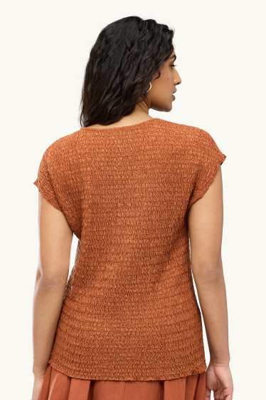 Damen - T-Shirt mit V-Ausschnitt - Regular FIt - braun