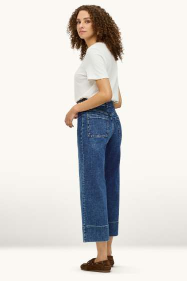 Femei - Crop wide leg jeans - talie înaltă - denim-albastru