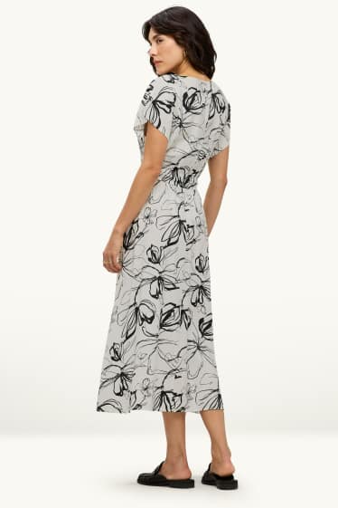 Dona - Vestit fit & flare - de flors - blanc/negre