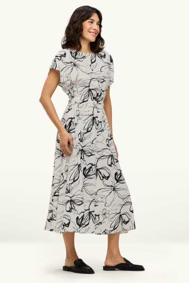 Dona - Vestit fit & flare - de flors - blanc/negre