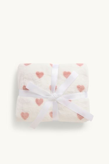 Baby Mädchen - Herzchen - Baby-Decke - 85 x 100 cm - weiss / rosa