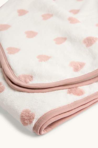 Baby Mädchen - Herzchen - Baby-Decke - 85 x 100 cm - weiss / rosa