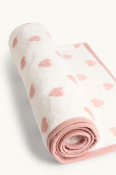 Baby Mädchen - Herzchen - Baby-Decke - 85 x 100 cm - weiss / rosa