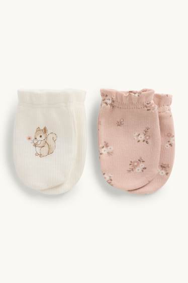 Baby: meisjes - Anti-kras handschoenen - wit / roze