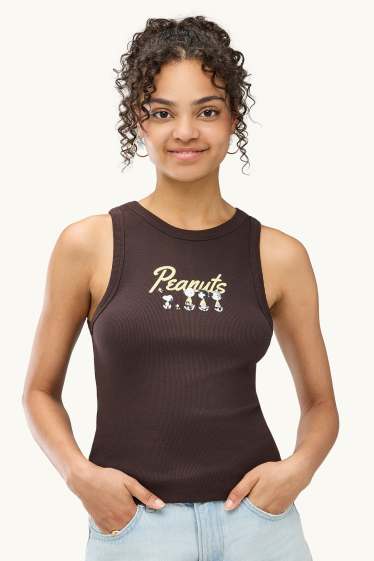 Dames - Top - ribstof - Peanuts - bruin