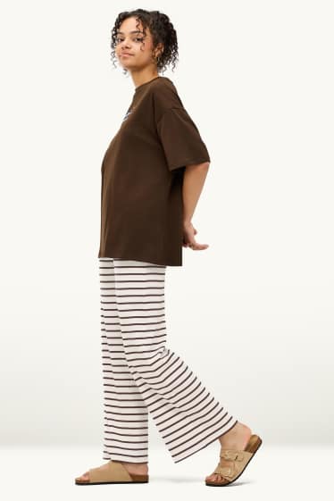 Dona - Pantalons de tela - mid waist - wide leg - de ratlles - marró / blanc trencat