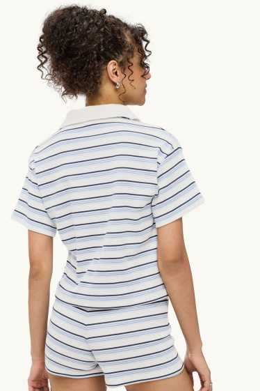 Damen - Poloshirt - Slim Fit - gestreift - gerippt - weiß / blau