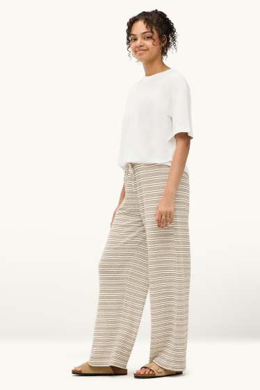 Damen - Strickhose - Mid Waist - Wide Leg - gestreift - hellbraun