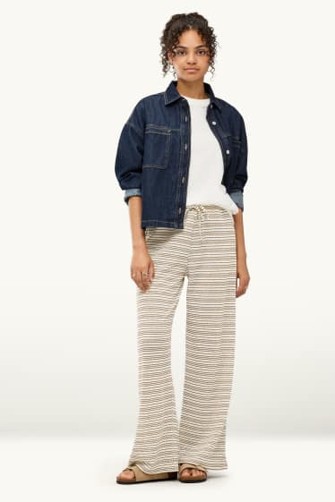 Damen - Strickhose - Mid Waist - Wide Leg - gestreift - hellbraun