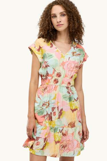 Femmes - Robe fit & flare avec encolure en V - à fleurs - rose