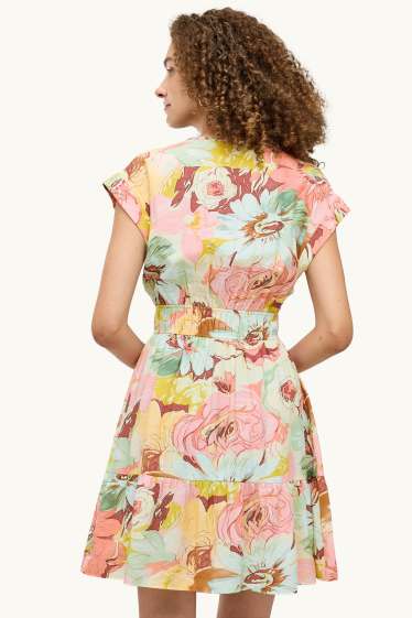 Femmes - Robe fit & flare avec encolure en V - à fleurs - rose