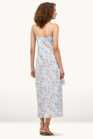 Damen - Fit & Flare Kleid mit V-Ausschnitt - geblümt - hellblau