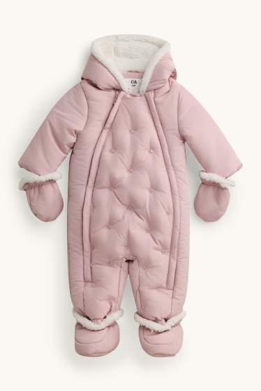 Bébés filles - Petites fleurs - combinaison de neige pour bébé avec capuche - doublée - rose clair