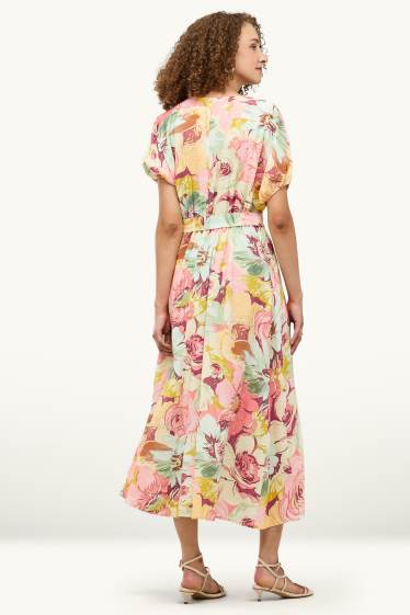 Donna - Vestito fit & flare con scollo a V - a fiori - rosa