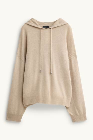 Dames - Hoodie van kasjmier - licht beige