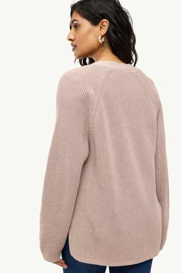 Women - Cardigan - ribbed - light brown