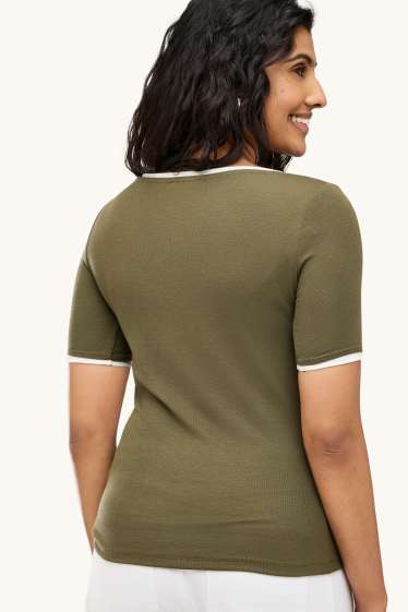 Women - V-neck T-shirt - regular fit - 2-in-1 look - khaki