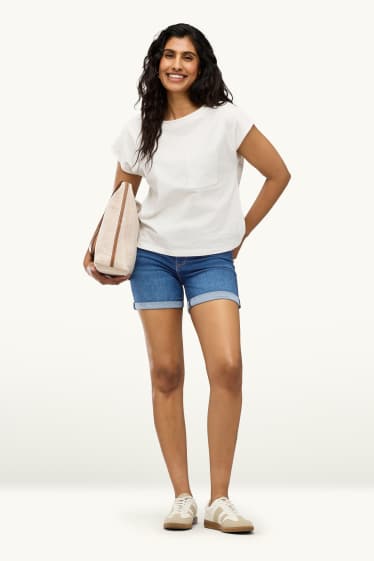 Damen - Jeans-Shorts - Mid Waist - jeansblau