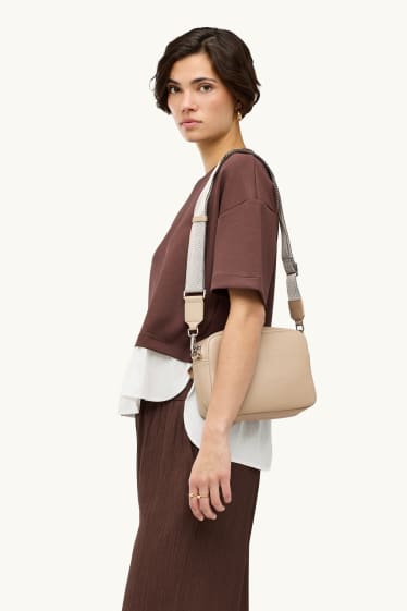 Donna - Borsa a tracolla con spallaccio staccabile - similpelle - beige