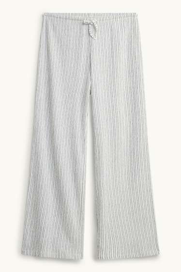 Damen - Stoffhose - Mid Waist - Wide Leg - gestreift - weiss / schwarz