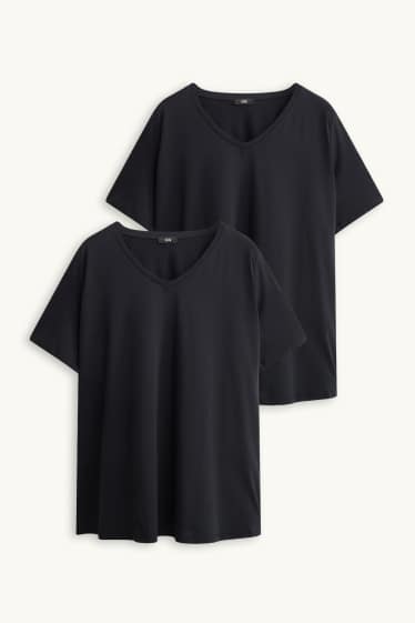 Damen - Multipack 2er - T-Shirt mit V-Ausschnitt - LYCRA ® - schwarz