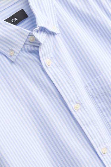 Heren - Overhemd - regular fit - button down - gestreept - wit / lichtblauw