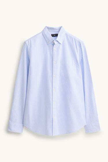 Heren - Overhemd - regular fit - button down - gestreept - wit / lichtblauw