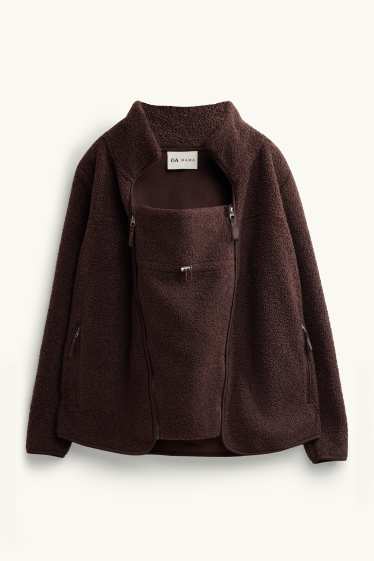 Donna - Giacca in pile premaman con inserto porta-bebè - marrone scuro