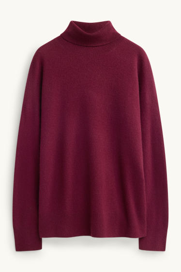 Femmes - Pull à col roulé en cachemire - bordeaux