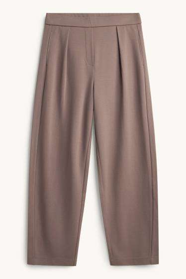 Women - Jersey trousers - high waist - barrel leg - taupe