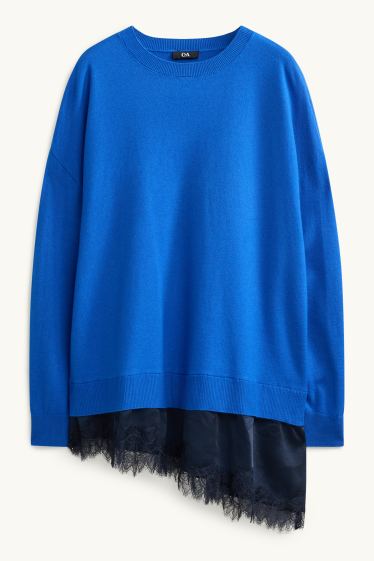 Women - Jumper - 2-in-1 look - blue / black
