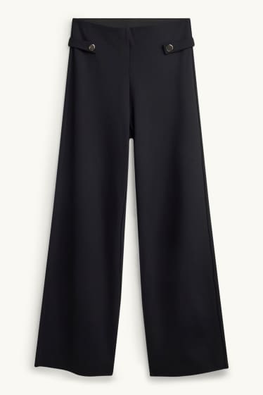 Femei - Pantaloni din jerseu - talie înaltă - wide leg - negru