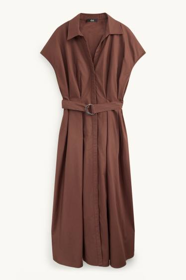 Damen - Kleid mit Gürtel - Straight Fit - dunkelbraun
