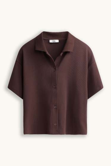 Donna - Polo - slim fit - a coste - marrone