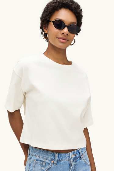 Femmes - T-shirt - relaxed fit - crème