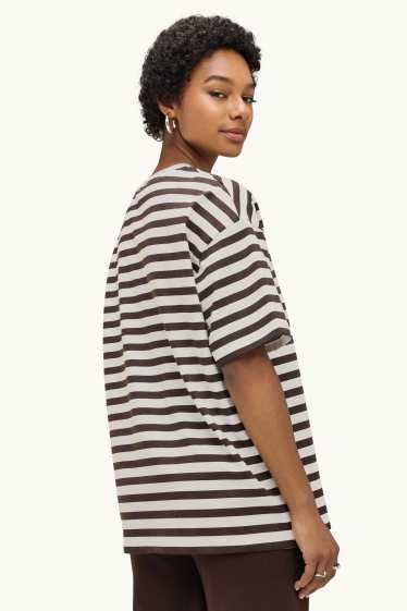 Femei - Tricou - maro / alb-crem